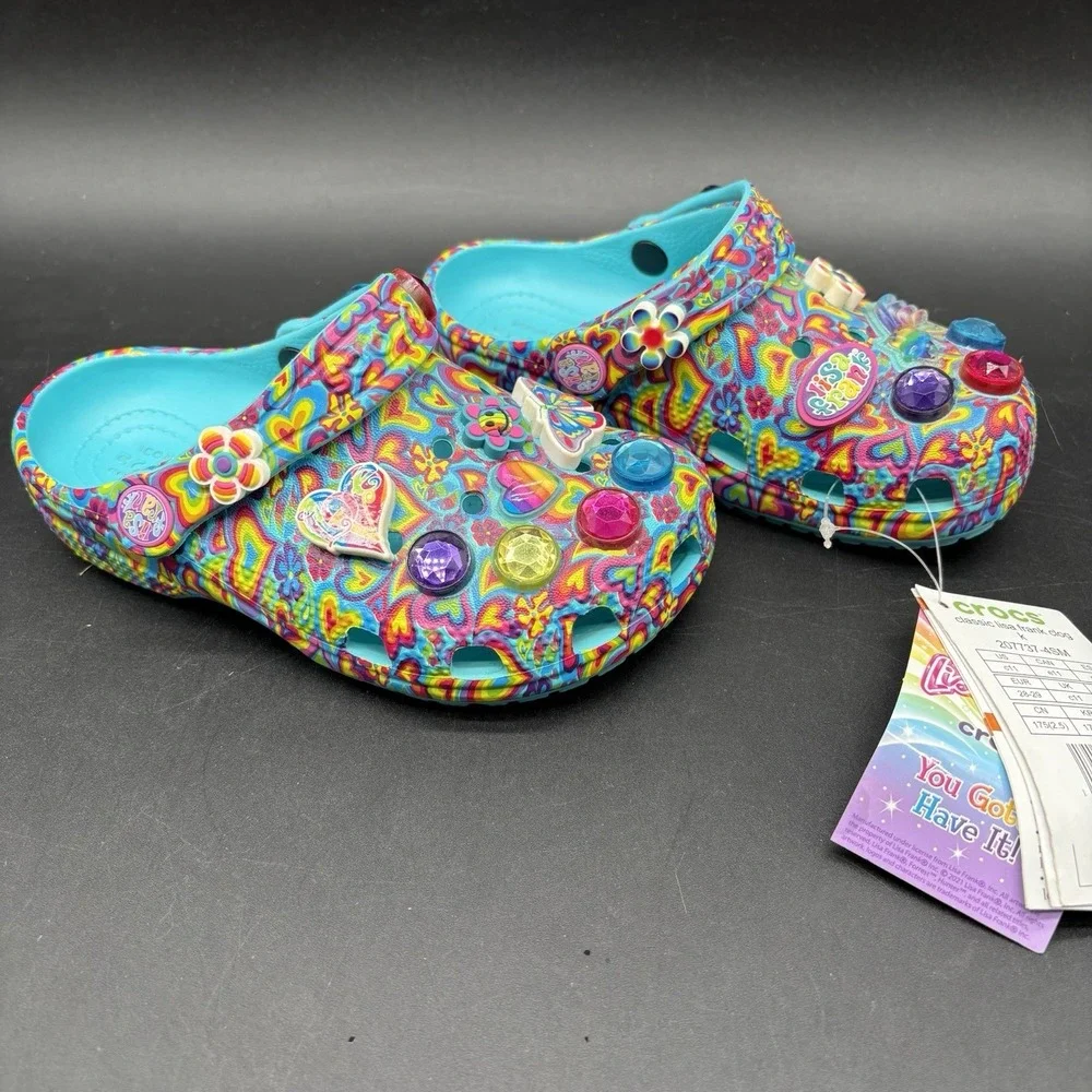 CROCS X Lisa Frank Classic Clogs Kids Girls Size 11 Aqua Limited Edition Jibbitz